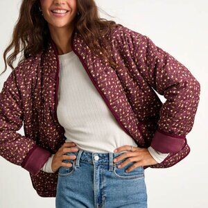 Lulus Bundled Perfection Burgundy Floral Quilted Puffer Jacket Red - Size XXS